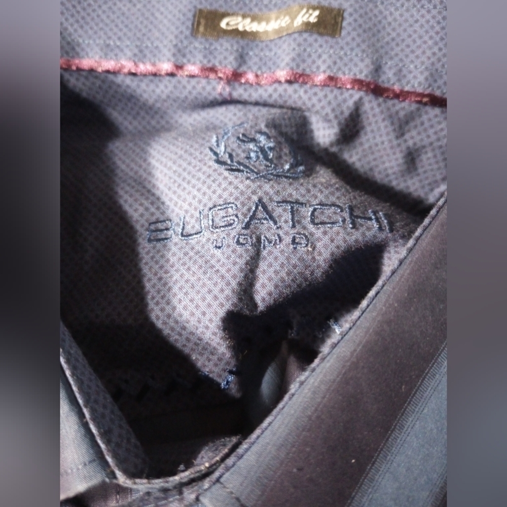 XL EUC Mens Bugatchi Uomo Blue Striped Luxury Shirt High End Preppy Rich Club - Picture 2 of 4